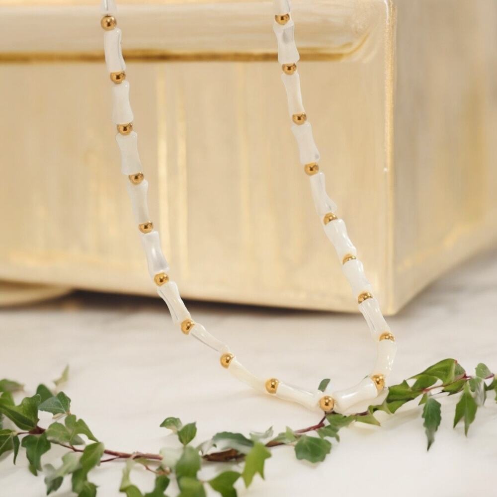 NEW 18K yellow gold plated bamboo beaded shell necklace jewelry B23B